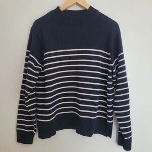 Uniqlo Navy Striped Mock Neck Sweater Cotton Blend Size L Preppy Nautical